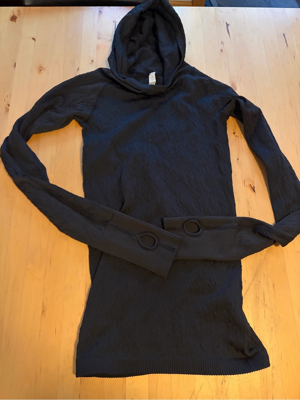 Black Hooded Long Sleeve Women's Textured shirt